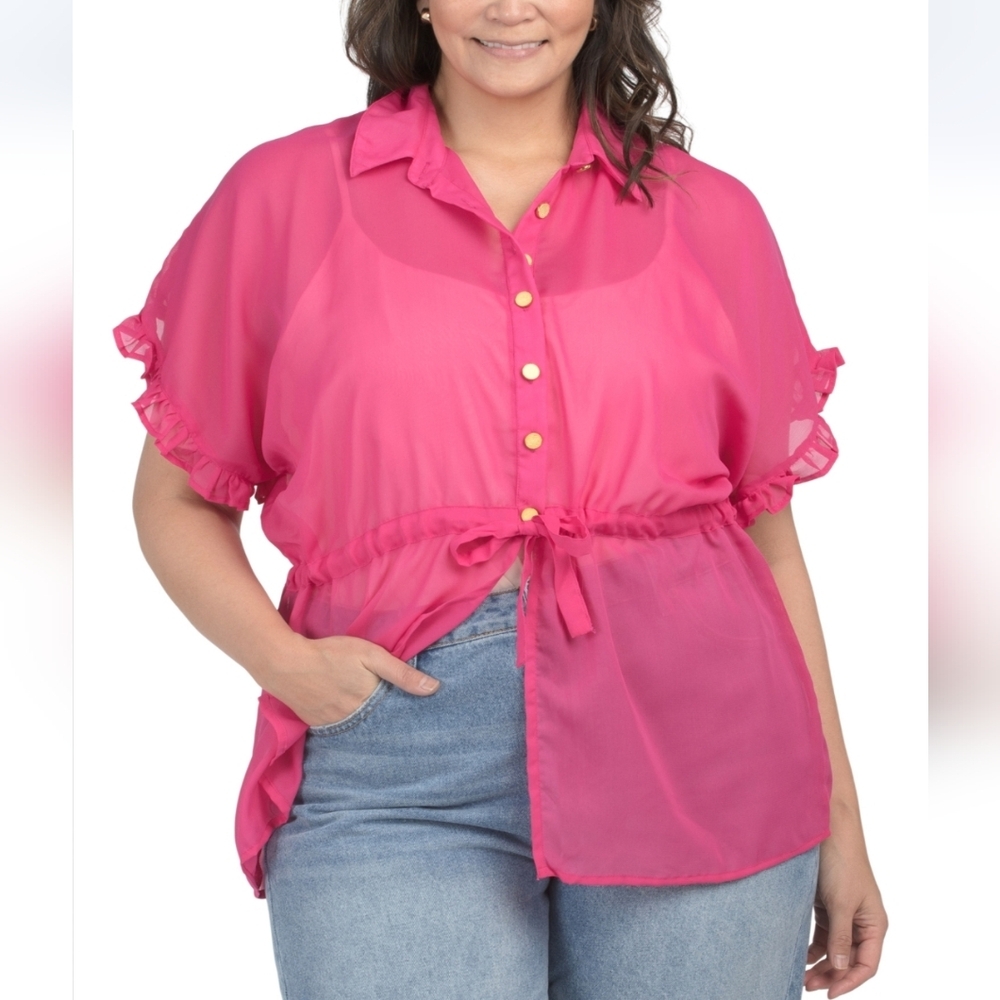 Us Together Plus Ruffle Sleeve Peplum Top